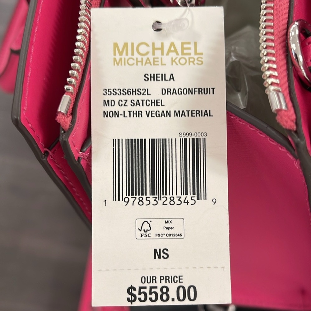 Michaela Kors Sheila Medium Faux Saffiano Leather Satchel
Dragonfruit 
NWT - Picture 8 of 16